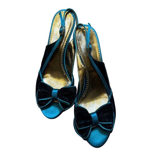 BCBG Teal Peep Toe Sling Back Heels Sz 8 - Picture 1 of 3